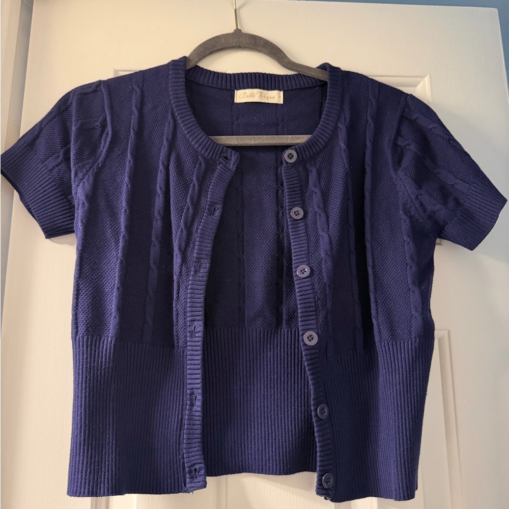Navy Short Sleeve Cardigan